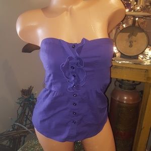 Bebe ruffle rhinestone button tube top XS